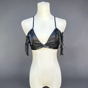 Black Faux Leather Fringe Bralette